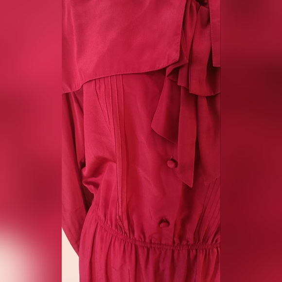 Vtg 80s Fuschia Tie-Neck Midi Dress - Picture 3 of 4